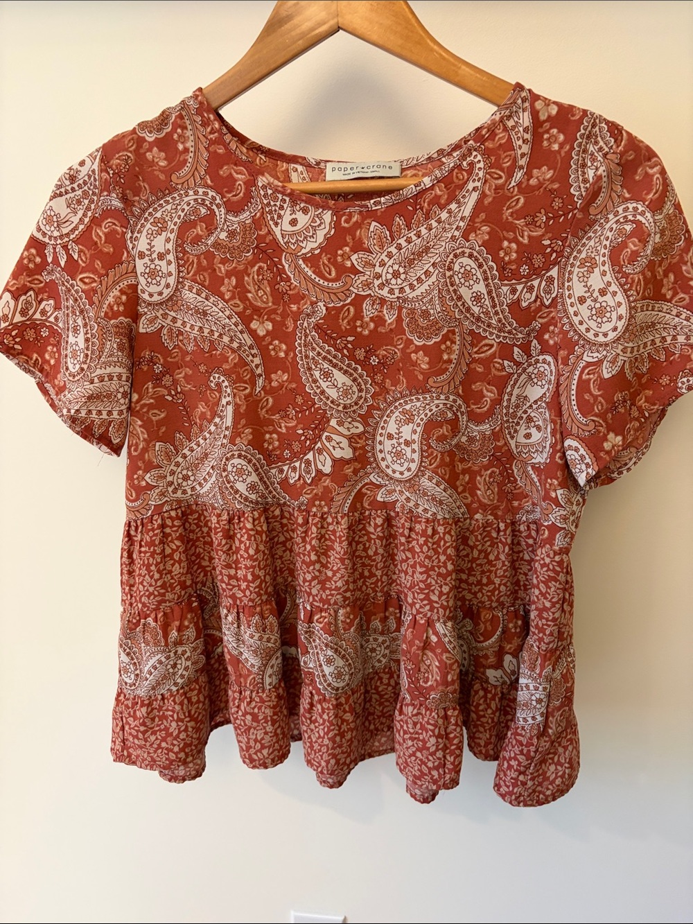 Paper Crane Rust Paisley Peplum Blouse